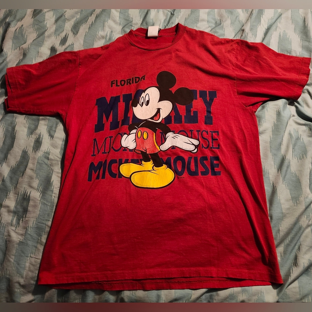 Vintage‎ Disney Mickey Unlimited T-Shirt Men’s XL Red USA Mickey Mouse Florida